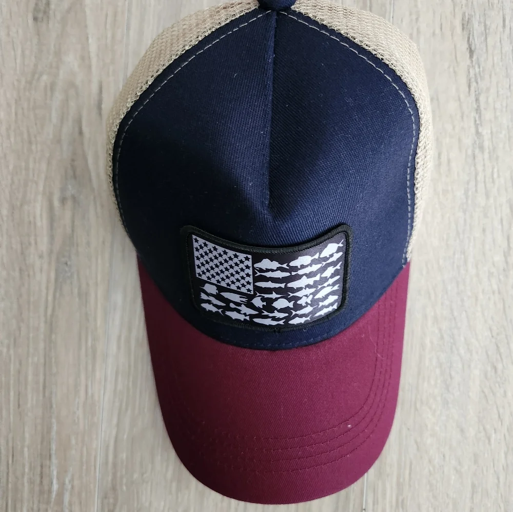 Unisex Mesh Fisherman Hat Red and blue